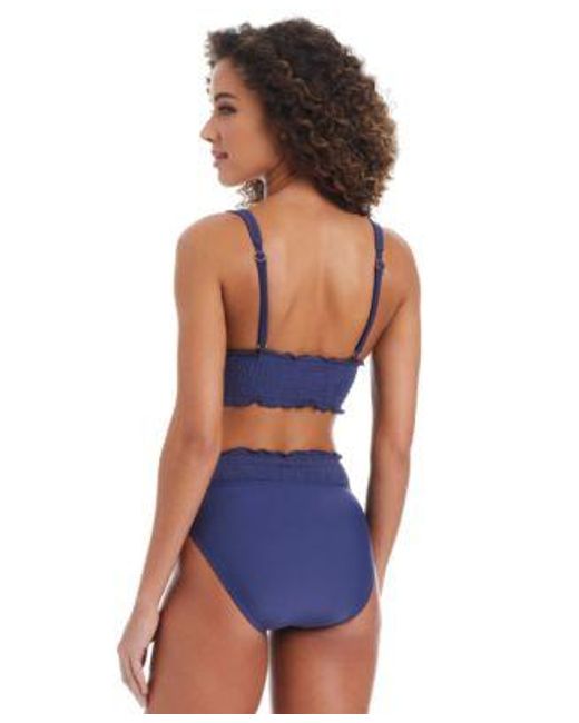 BarIII Blue Wave Solids Longline Bikini Top Smocked V Waist High Leg Bikini Bottoms Exclusively At Macys