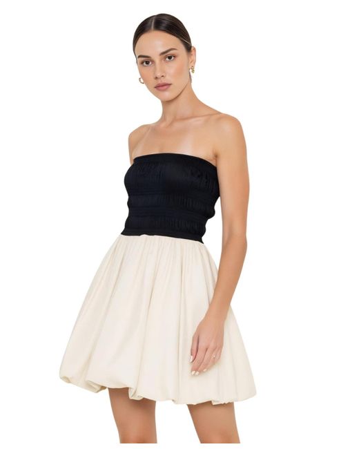 Modenaire Blue Strapless Smocked Bodice Bubble Hem Mini Dress