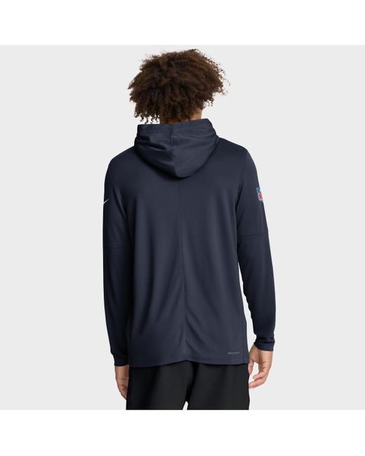 Nike Blue Chicago Bears Sideline Pure Fury Performance Long Sleeve Hoodie T-shirt for men