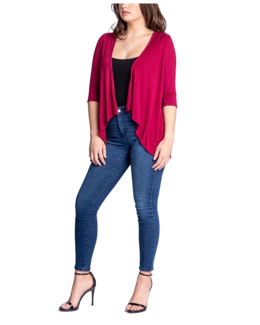 24seven Comfort Apparel Red Open Front Elbow Length Sleeve Cardigan Sweater