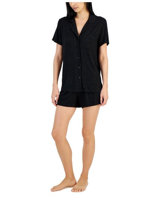INC International Concepts Black 2-pc. Sparkle Knit Pajamas Set