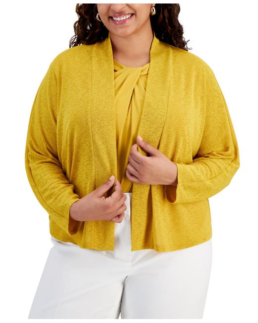 Kasper Yellow Plus Size Collarless Open-front Jacket