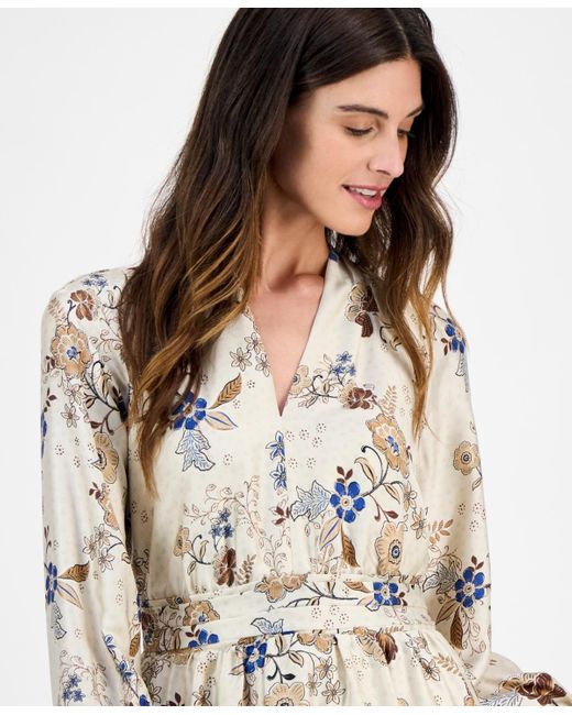 Anne Klein White Petite Tiered Floral-print Dress