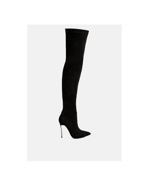 LONDON RAG Black Jaynetts Stretch Suede Micro Over The Knee Boots