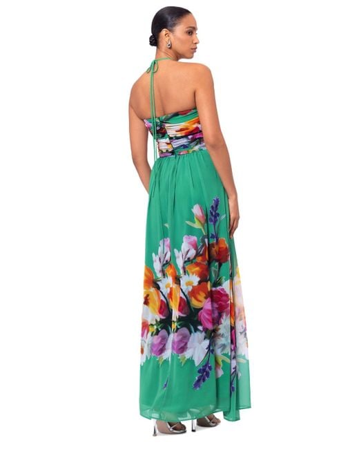 Betsy & Adam Green Floral-print Halter Gown