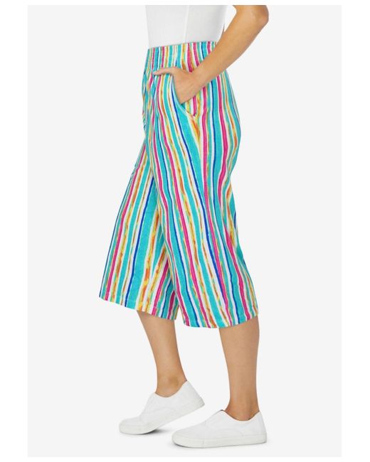 Woman Within Blue Within Elastic-waist Pull-on Knit Pocket Capri Pants