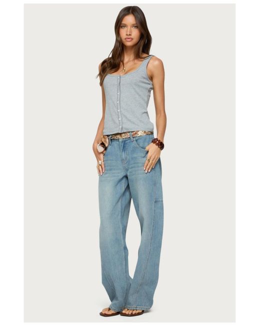 Edikted Gray Gwenne Pointelle Button Up Tank Top