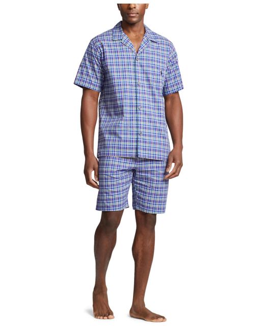 Polo Ralph Lauren Blue Collared Plaid Sleep Shirt for men