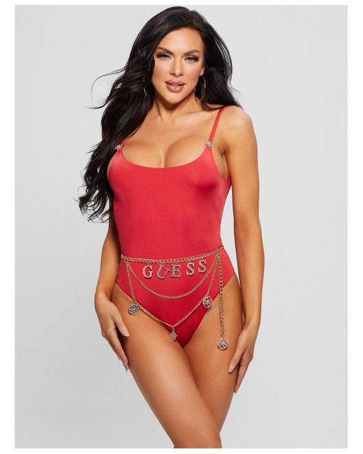 Guess Red Belted One-piece Swimsuit