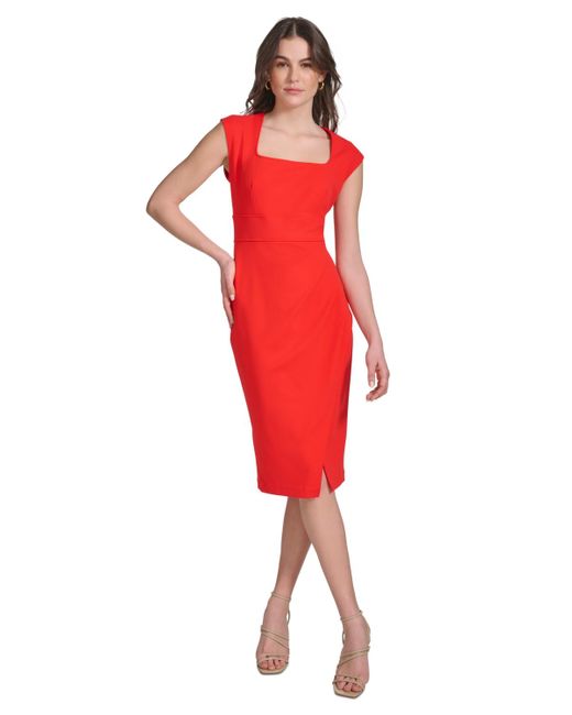 Calvin Klein Red Ruched Sheath Dress