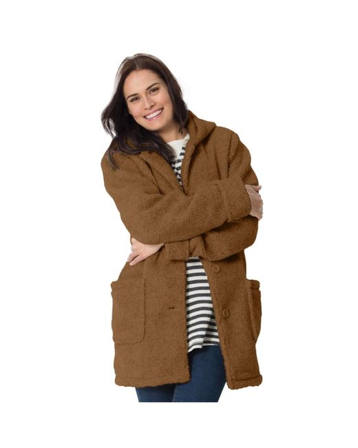 Woman Within Brown Within Short Hooded Berber Fleece Jacket