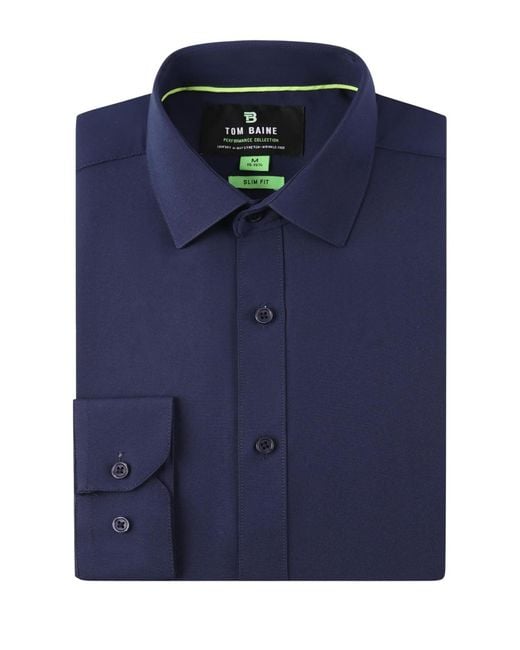 Tom Baine Blue Performance Stretch Solid Button Down Shirt for men
