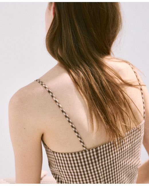 Mango White Gingham Check Button Top