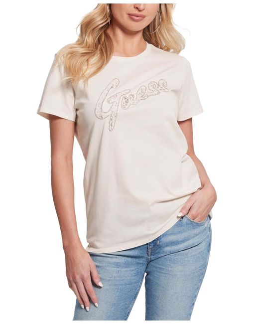 Guess Multicolor Cotton Lace-logo Short-sleeve Easy T-shirt