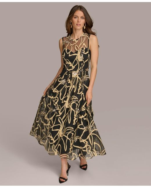 Donna Karan Donna Karan Embroidered Jewel-neck Dress | Lyst