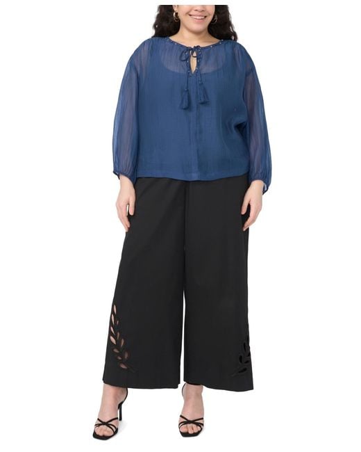 Vince Camuto Blue Plus Size Split Neck Top