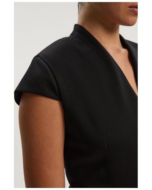 Karen Millen Black Asymmetric Front Tailored Midi Dress