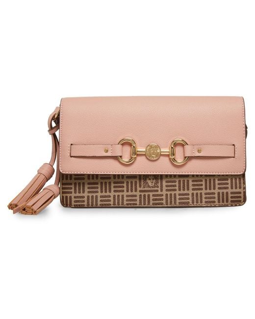 Anne Klein Synthetic Lion Logo Flap Crossbody Bag With Horse Bit in