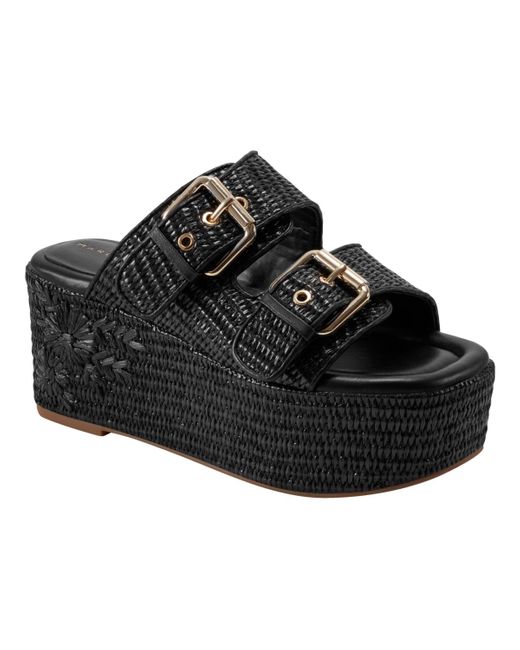 Marc Fisher Black Poppy High Platform Wedge Sandals