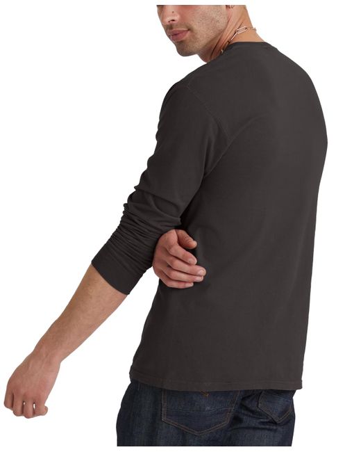 Hanes Black Garment Dyed Long Sleeve Cotton T-shirt