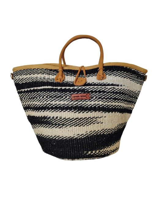 Sawa Sawa Balance Art Spiral Black And White Handmade Sisal Straw Basket Tote