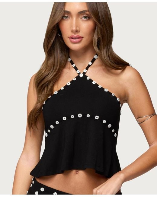 Edikted Black Kayce Button Halter Top