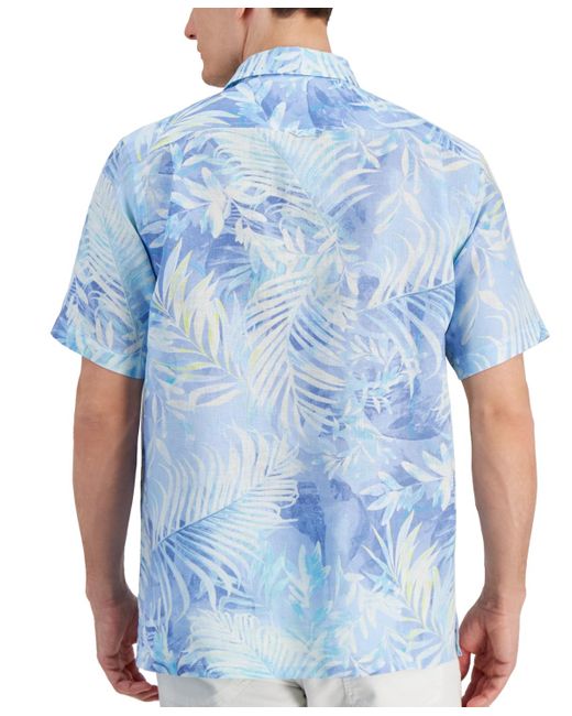 Club Room Blue Gado Leaf-print Short-sleeve Linen Shirt for men