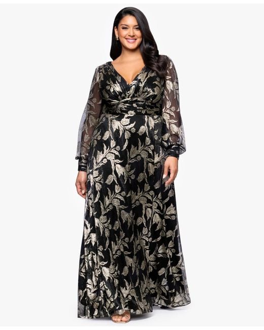 Betsy & Adam Plus Size Long Crinkle Sleeve A-line Dress in Black | Lyst