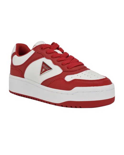 Guess Miram Platform Lace up Court Sneakers in Red Lyst