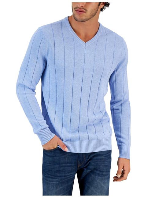 Club Room Blue Drop-needle V-neck Cotton Sweater for men