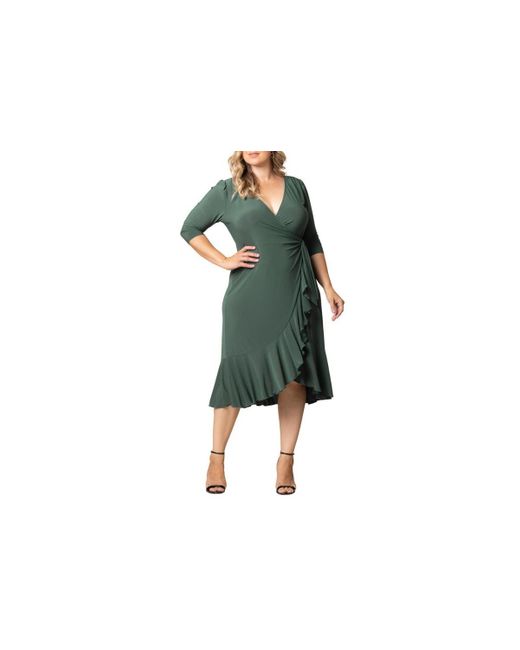 Kiyonna Black Plus Size Whimsy Ruffled Midi Wrap Dress