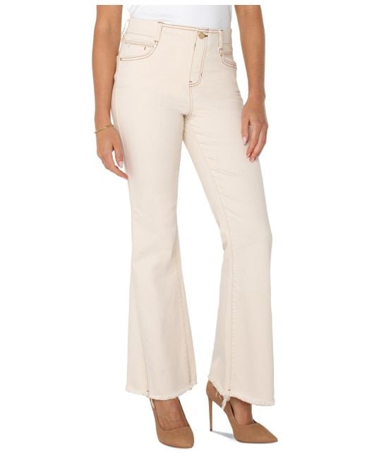 Liverpool Los Angeles Natural Gia Glider Mid-rise Flare Fray-hem Jeans