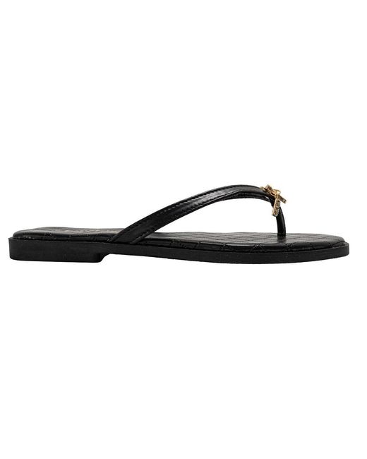 Bebe Black Bow Charm Flat Sandals