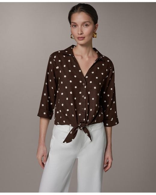 Donna Karan Weekend Brown Printed Collared Neck Blouse