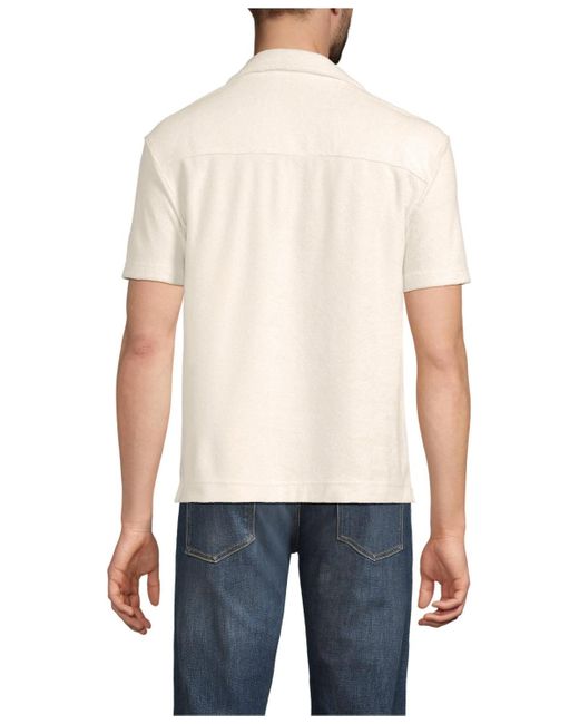 Lands' End White Short Sleeve Textured Terry Camp Collar for men