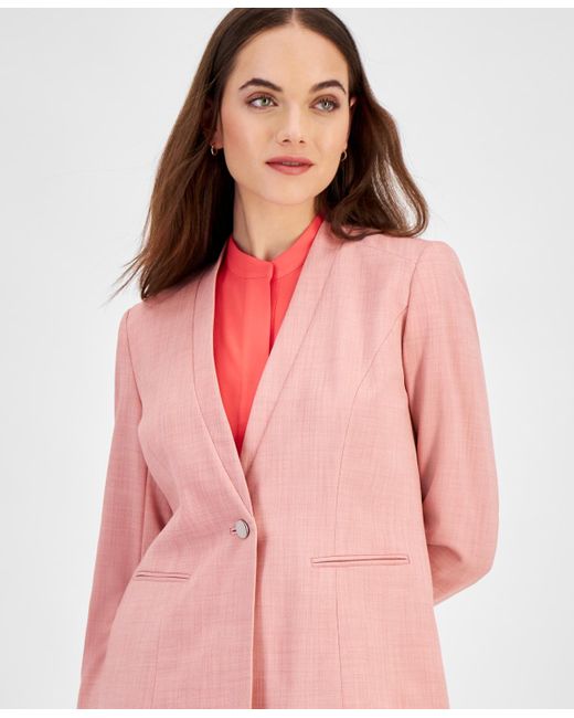 Anne Klein Pink Twill Faux-lapel One-button Jacket