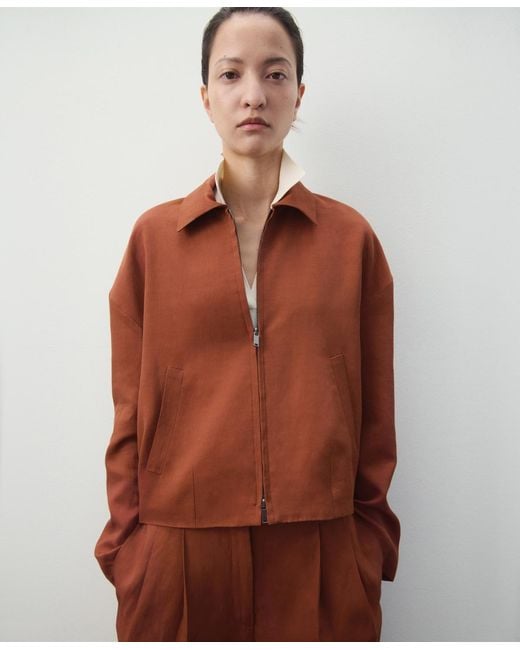 Mango Brown Pockets Linen-blend Jacket