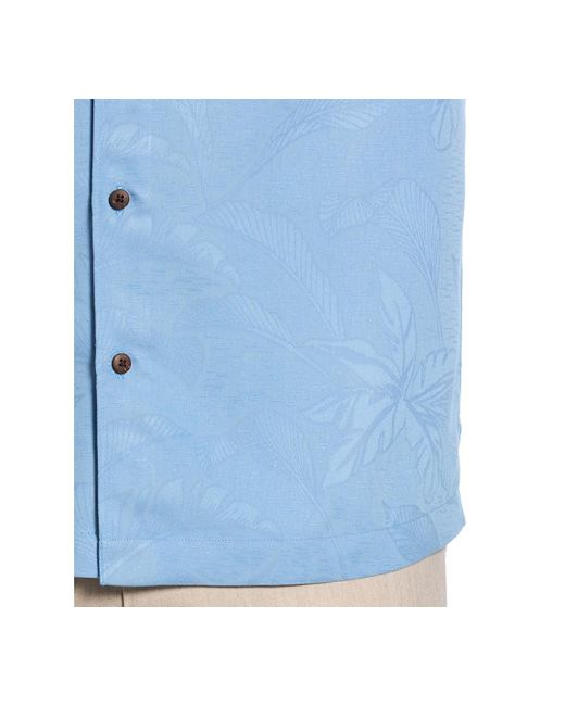 Cubavera Blue Palm Print Short-sleeve Button-down Shirt for men