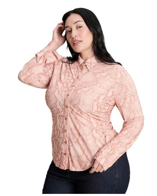 Eloquii Pink Plus Size Printed Button Up Top
