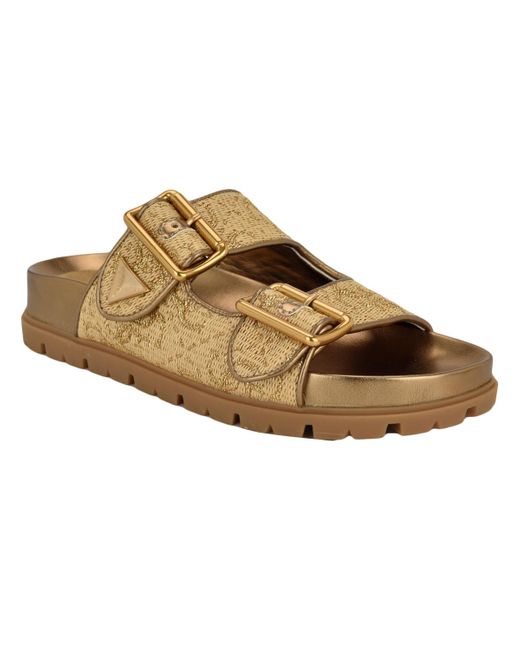 Guess Brown Fasten Double-buckle Footbed Sandals