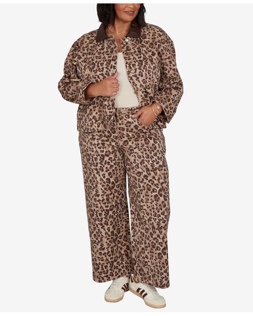 Ruby Rd Brown Plus Size Cheetah Print Denim Jacket