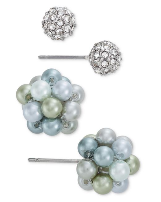 Charter Club Multicolor Silver-tone 2-pc. Set Pave Fireball & Color Imitation Pearl Stud Earrings