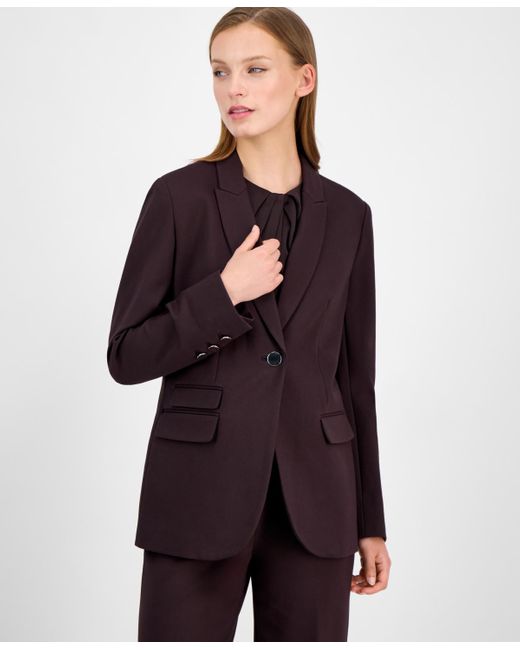 Anne Klein Purple Curved-lapel Double-pocket Blazer
