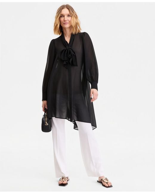 INC International Concepts Long Sleeve Bow neck Chiffon Tunic In White inc-international-concepts-long-sleeve-bow-neck-chiffon-tunic-in-white