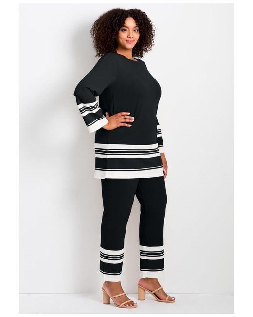 Avenue Black Plus Size Border Stripe Tunic