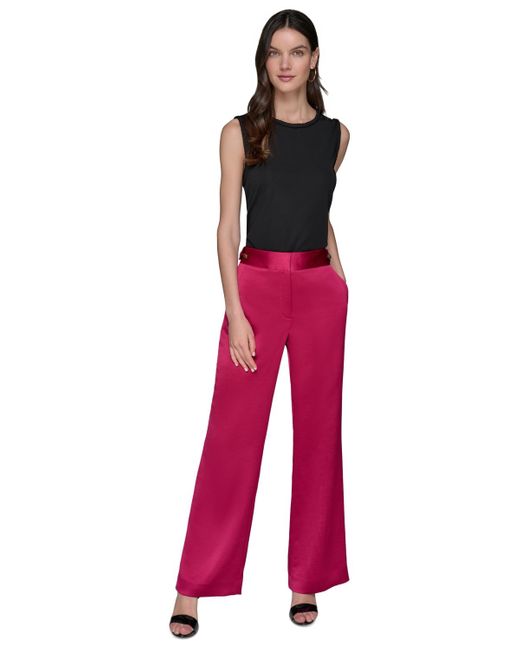 Karl Lagerfeld Red Mid-rise Wide-leg Satin Pants