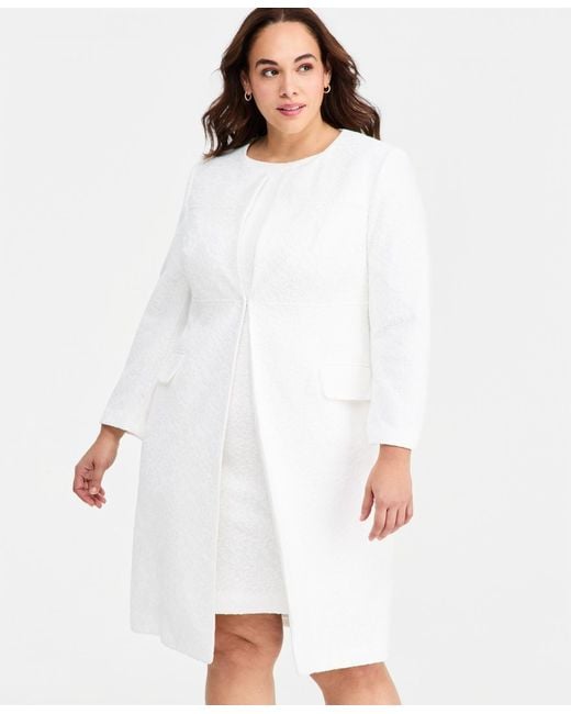 Kasper White Plus Size Bonded Lace Topper Jacket