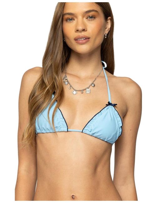 Edikted Blue Golden Ruffle Edge Triangle Bikini Top
