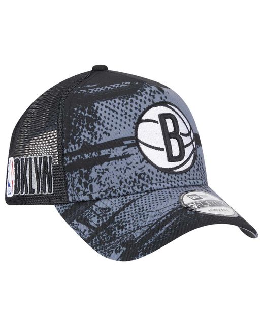 KTZ Blue Black/charcoal Brooklyn Nets Tip Off A-frame Trucker 9forty Adjustable Hat for men