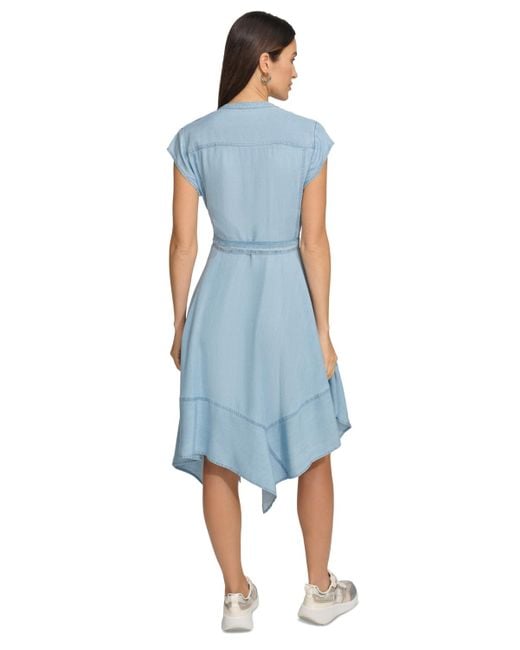 DKNY Blue Belted Asymmetrical Dress